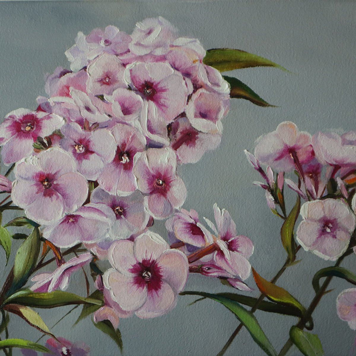 Photorealistic Animal Oil Painting By Natalia Shaykina, 30 X 10", Hummingbird And Pink Flowers, Original Artwork