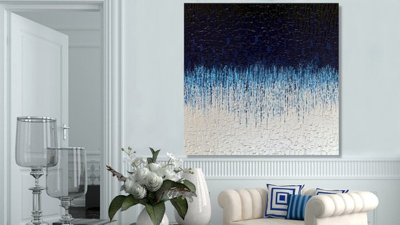 COMMISSIONED ARTWORK FOR JULIA - CASCADE OF BLUE #5 - LARGE, TEXTURED, PALETTE KNIFE ABSTRACT ART – EXPRESSIONS OF ENERGY AND LIGHT. READY TO HANG!