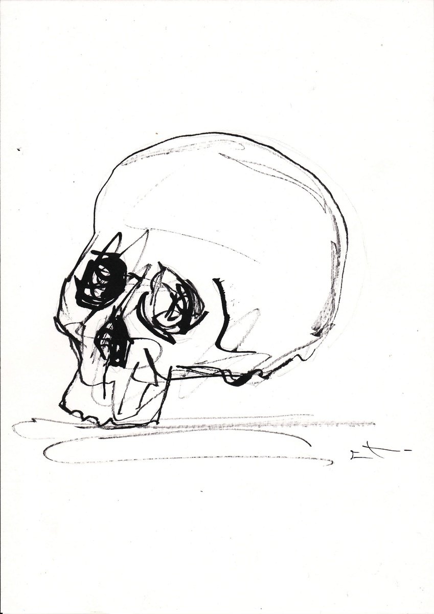Expressive Portrait Ink Drawing By Lionel Le Jeune, 8 X 12", Skull, Original Artwork