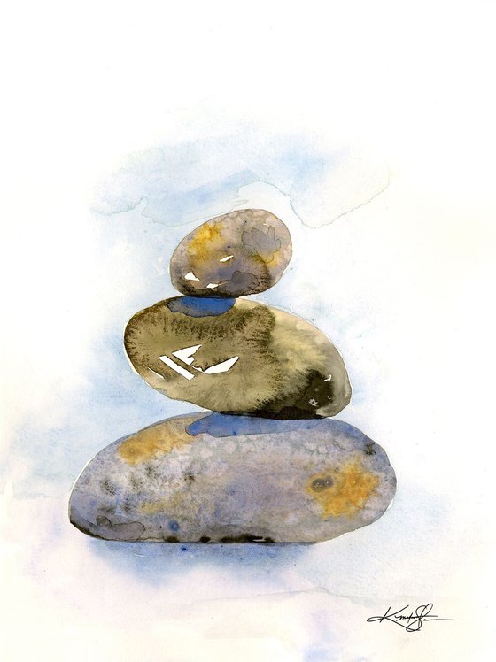 Meditation Stones 21 - Minimalist Water Media Painting by Kathy Morton Stanion