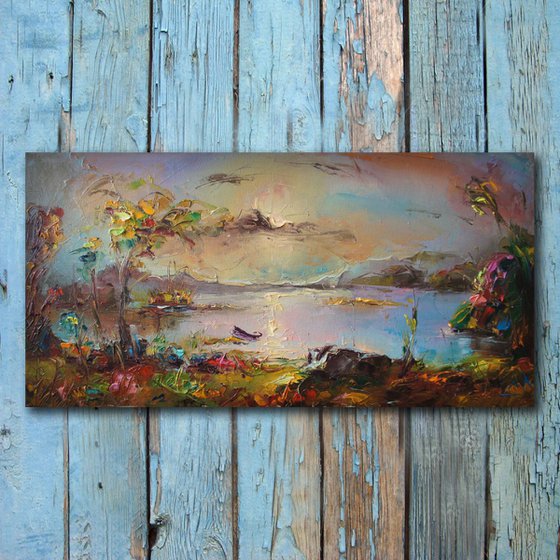 Along the river, oil painting on canvas, seascape paintings, free shipping, landscape