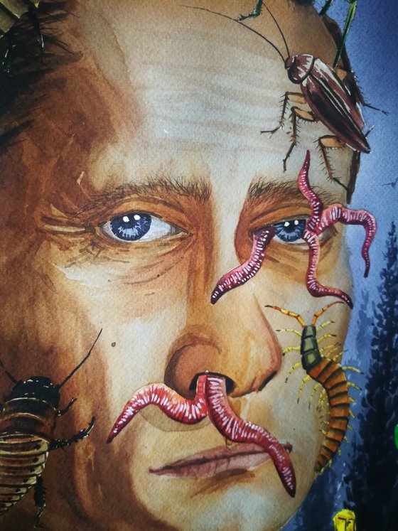 "Stop Putin's cockroaches" 2022 Watercolor on paper 70x50