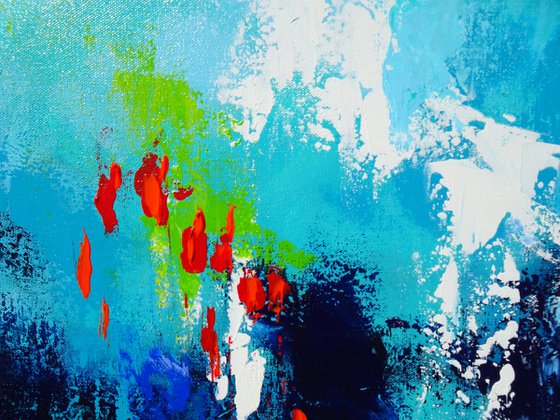 A NEW BEGINNING. Teal, Blue, Aqua Contemporary Abstract Painting with Texture