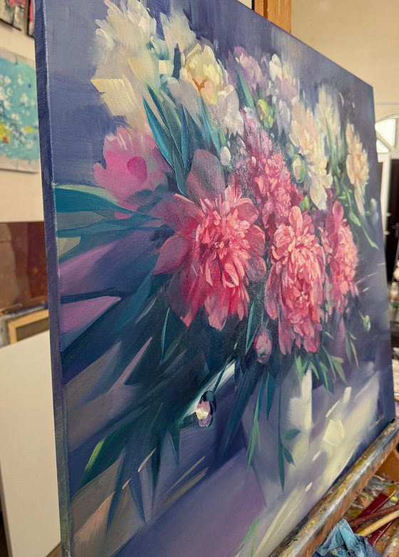 Peonies in a White Vase