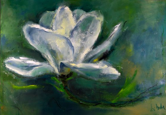 Abstract Floral painting Magnolia branch