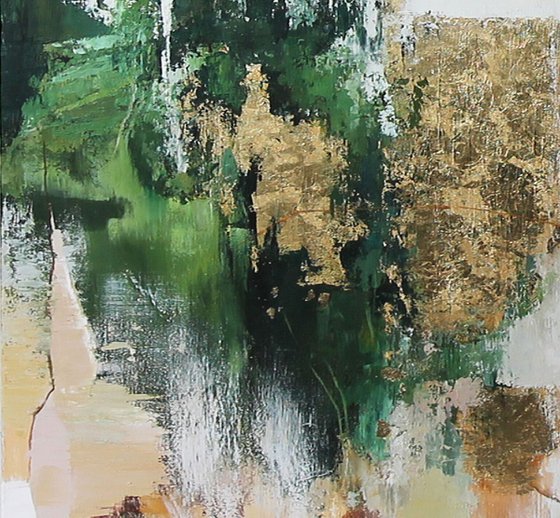 "Green Sobriety 4" Abstract green gold art