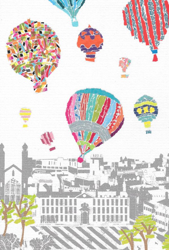 Hot Air Balloons Over Cambirdge - Hand Torn Collage