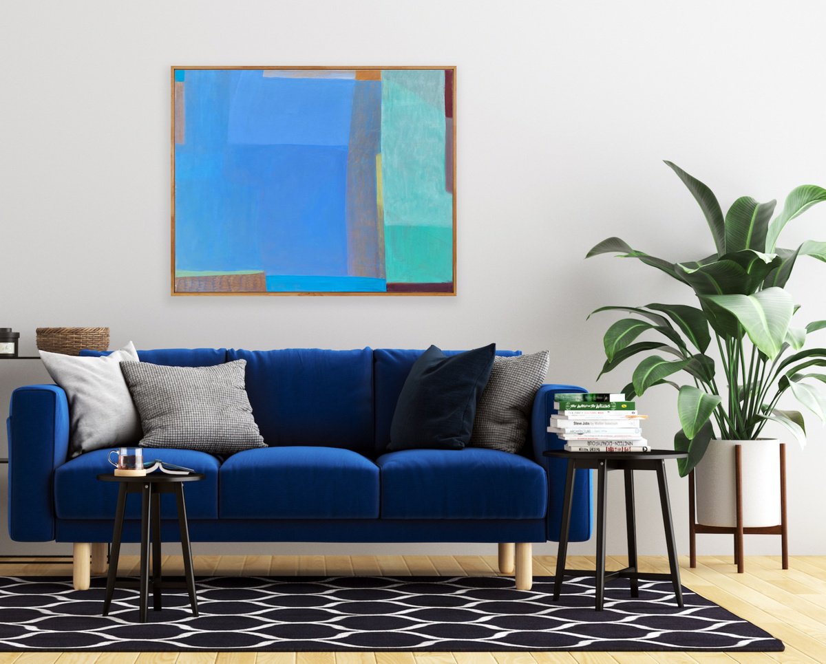 Geometric Abstract Oil Painting By Olga Gamy, 39 X 31", - Early Twilight - ?, Original Artwork