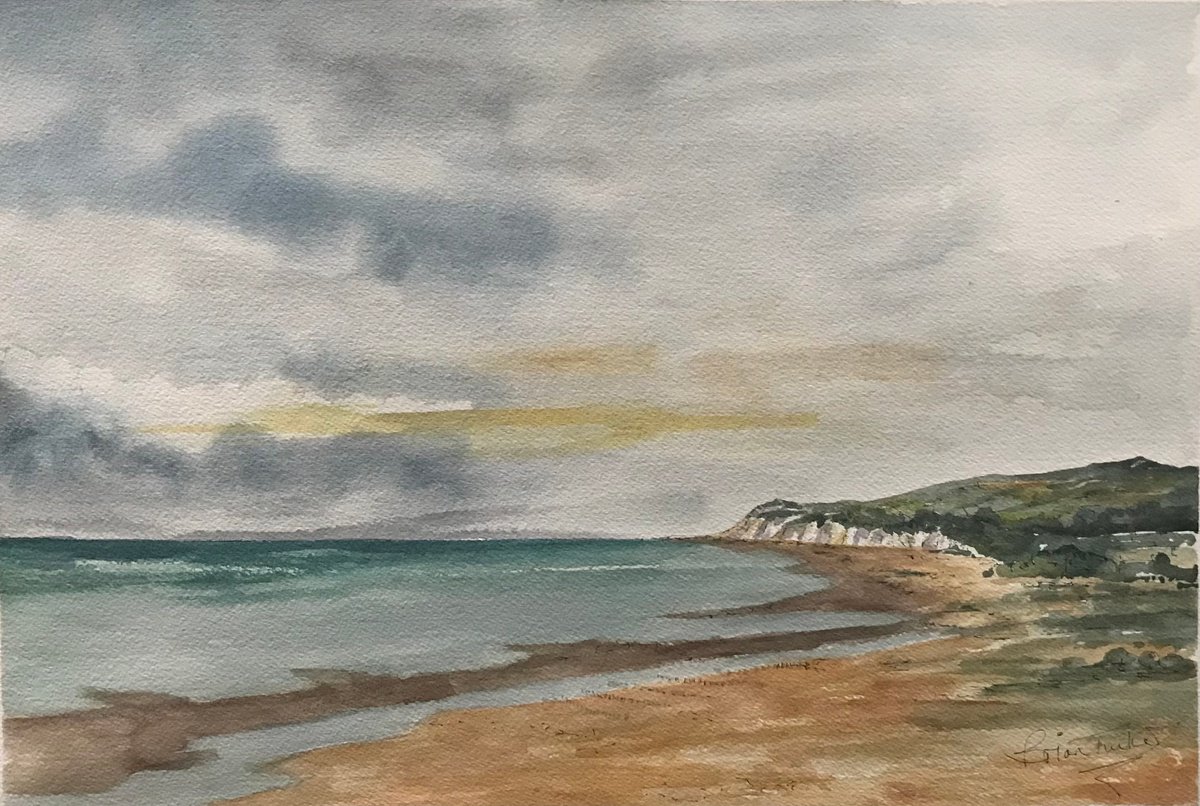 Impressionistic Landscape Watercolour By Brian Tucker, 18 X 12, Winter At Dymchurch Beach, Original Artwork