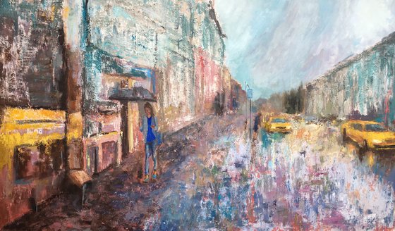 Landscape painting,Rainy Day, 150x90cm Large Cityscape Original Painting Contemporary Art