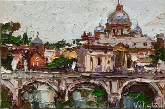 St. Angelo Bridge in Rome, Italy - Original oil impasto painting