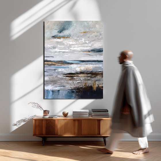Large Seascape-Ochre Tidal Reflections
