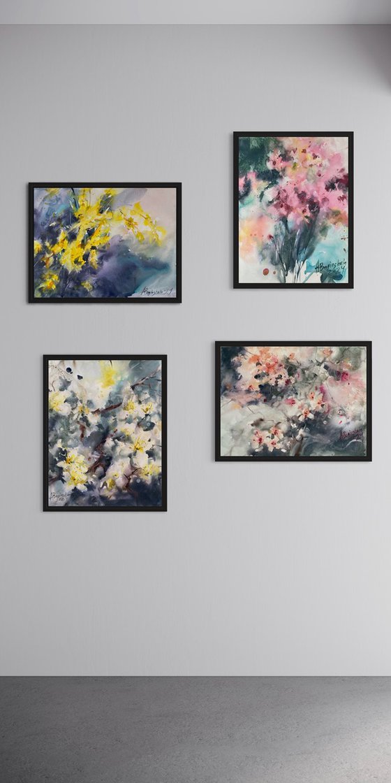 Spring collection - set of 4 watercolors