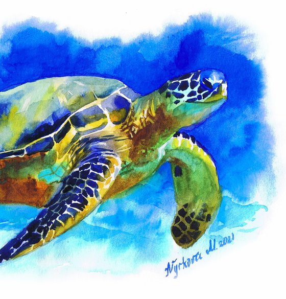 Animal original watercolor turtle painting