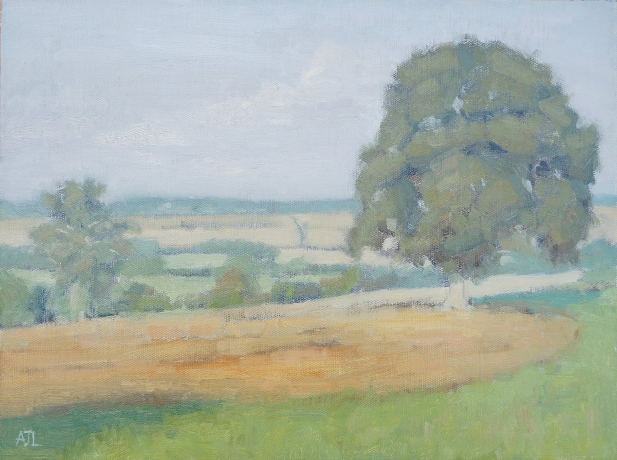 Impressionistic Landscape Oil Painting By Alex James Long, 16 X 12, Oak Tree At Finstock, Original Artwork