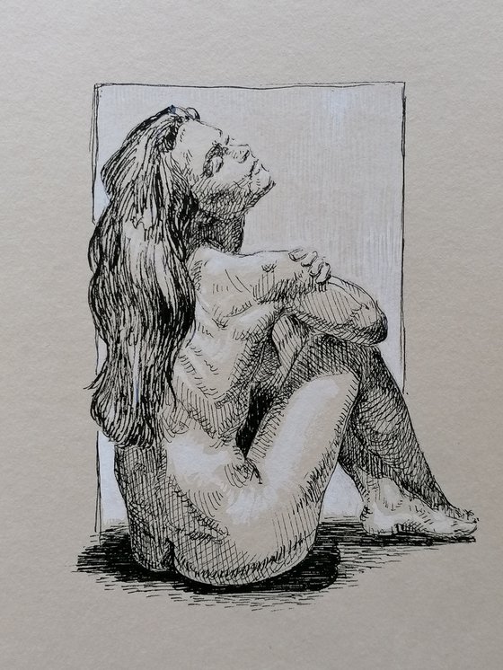 Nude art. Pen and ink drawing