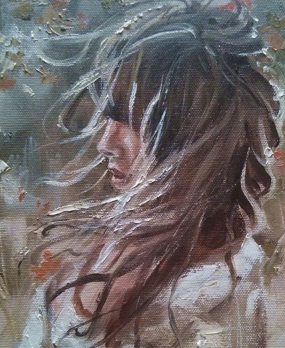 " AUTUMN GIRL  ... " original painting  autumn palette knife GIFT