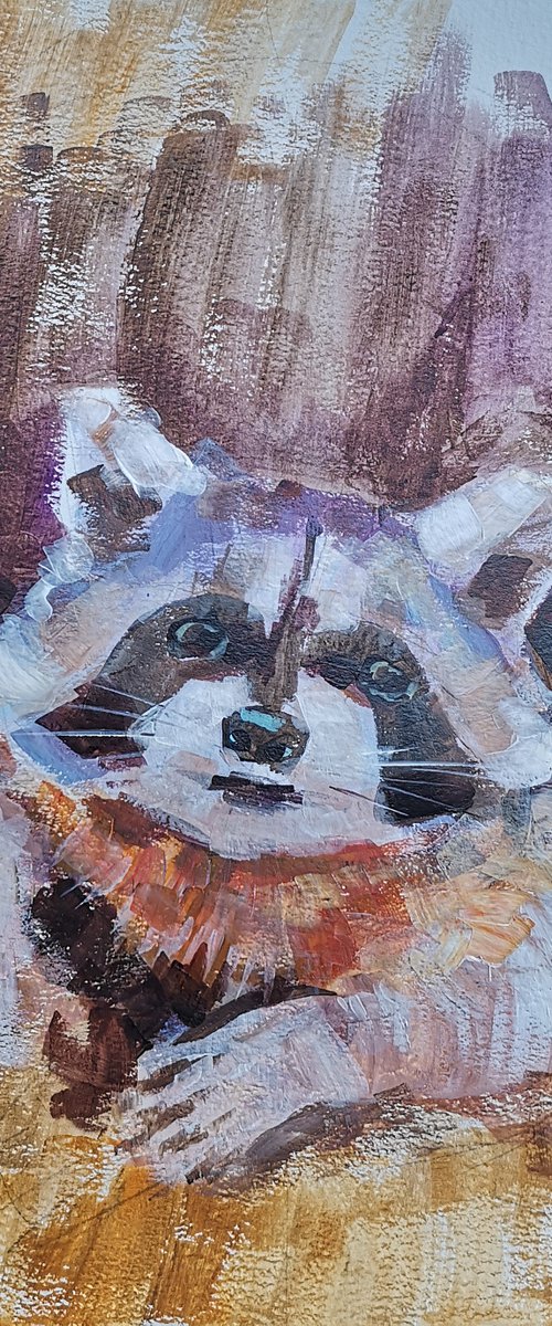 "Racoon #3" (acrylic on paper painting) (11x15x0.1'') by Alexander Koltakov