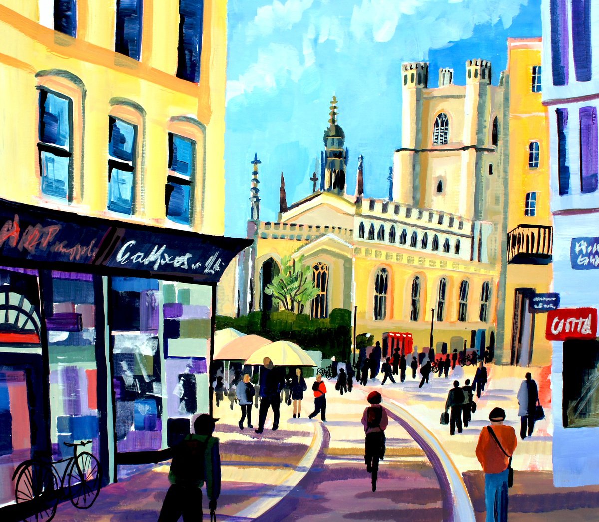 Impressionistic Cityscapes Acrylic Painting By Julia Rigby, 18 X 16", Cambridge, Original Artwork