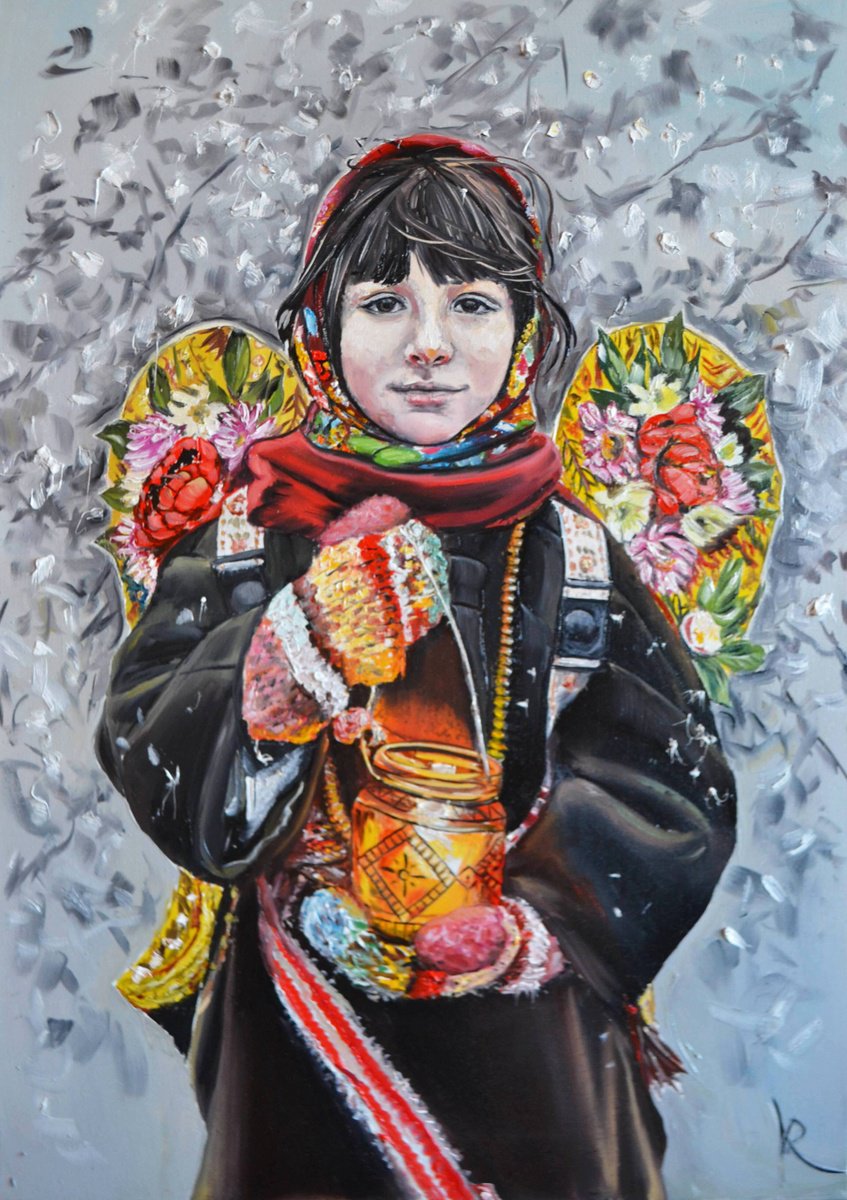 Portrait Oil Painting By Valeriia Radziievska, 20 X 28", Christmas Angel, Original Artwork