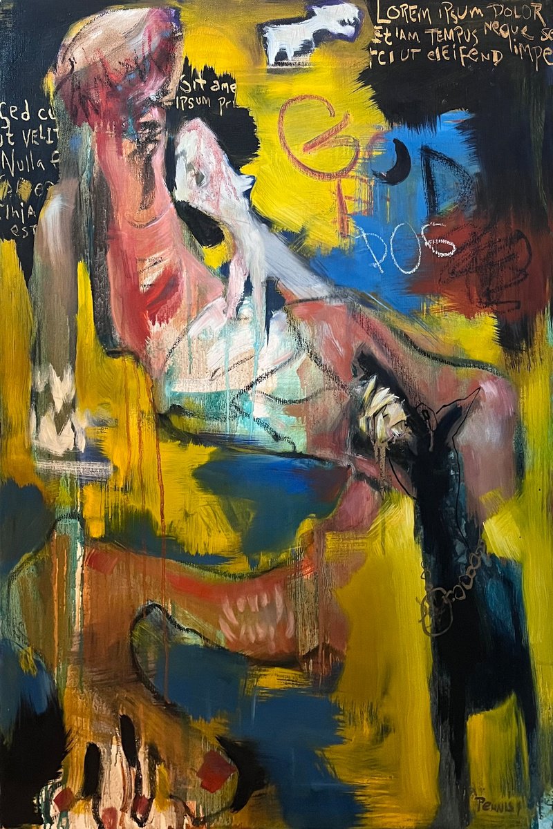 Expressive Portrait Acrylic Painting By Steve Pennisi, 24 X 36", God Dog, Original Artwork