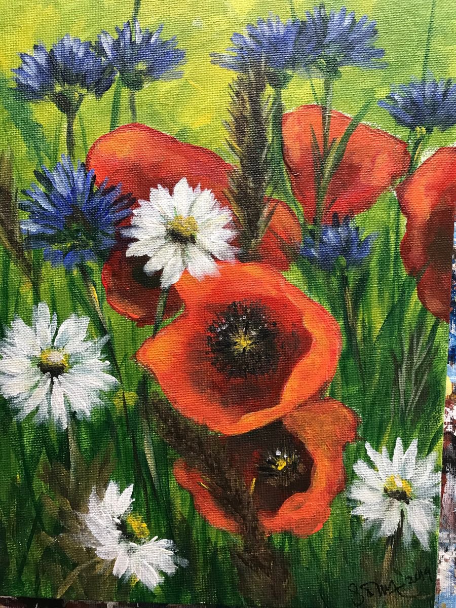 Impressionistic Botanical Acrylic Painting By Carolyn Shoemaker (Soma), 9 X 12, Spring Flowers, Original Artwork