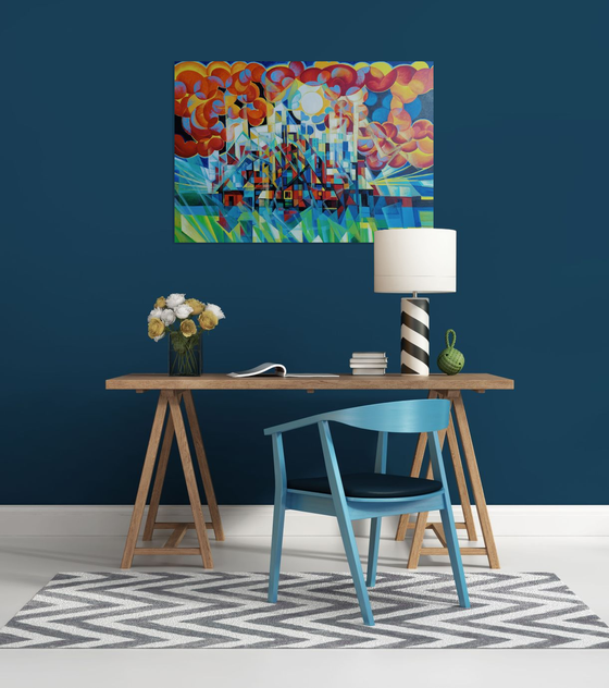 Sunny morning (100x70cm, cubism, oil painting)