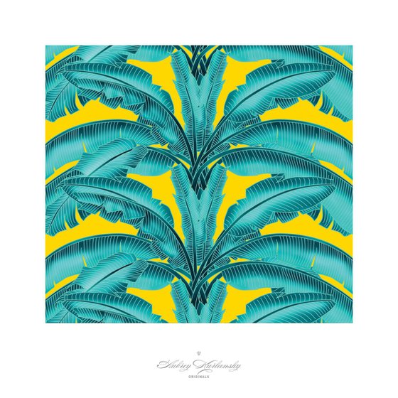Tiffany Blue leaves on Yellow Ground