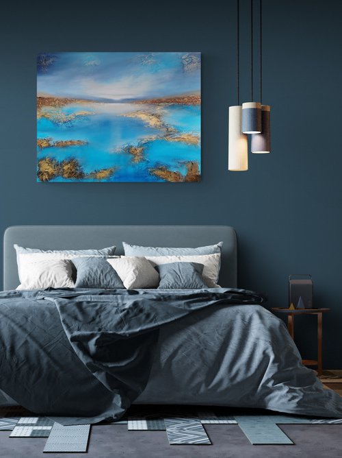 A XL large beautiful modern semi-abstract  seascape painting "Peace" by Vera Hoi