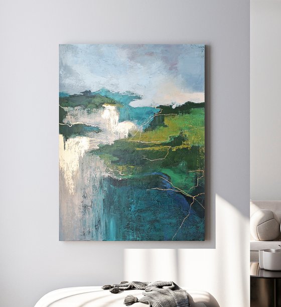 "Aspen" Green gold abstract nature art