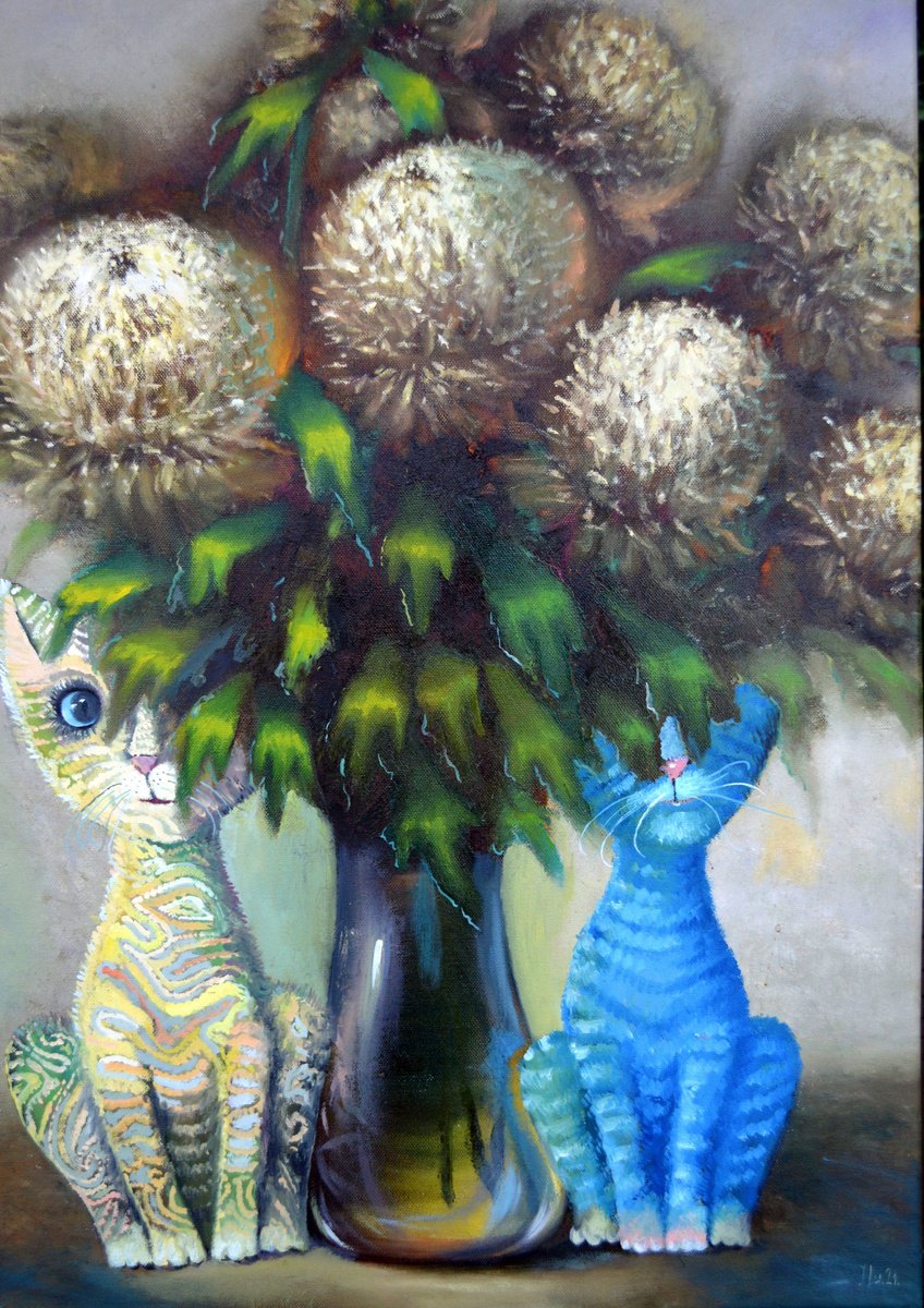 Impressionistic Animal Oil Painting By Elena Lukina, 20 X 28, Feline Surrealism, Original Artwork