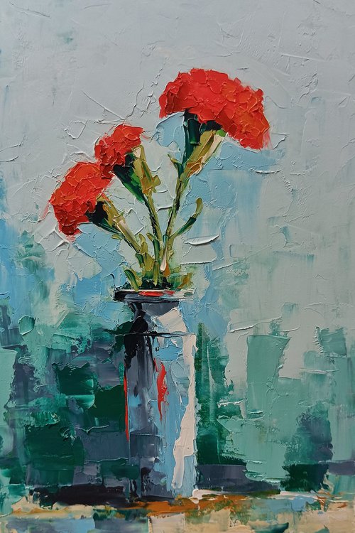 Carnation flowers in vase. Still life for gift by Marinko Šaric