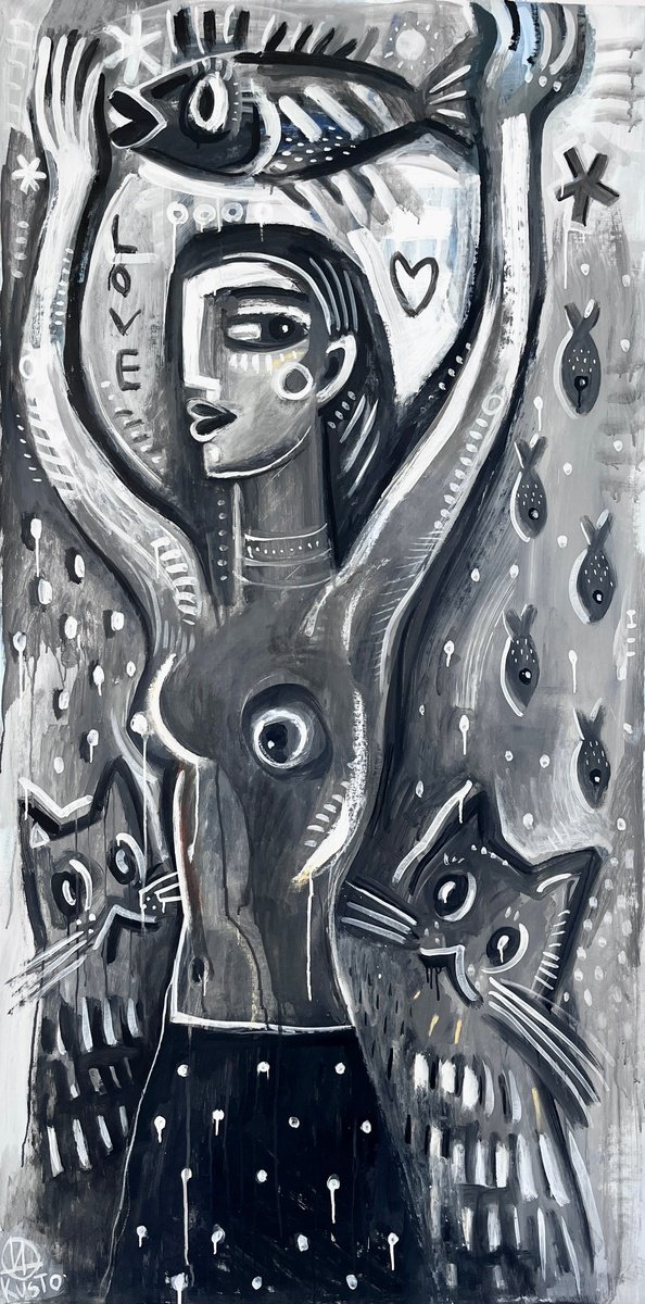 Impressionistic Animal Acrylic Painting By Daria Kusto, 37 X 75, Big Fish, Original Artwork