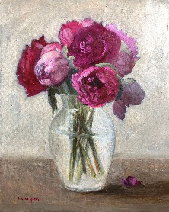 Peonies in Vase Flower Still Life Oil Painting
