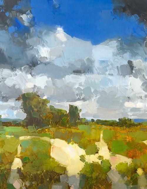 Meadow Path, Landscape oil painting, One of a kind, Signed, Handmade artwork by Vahe Yeremyan