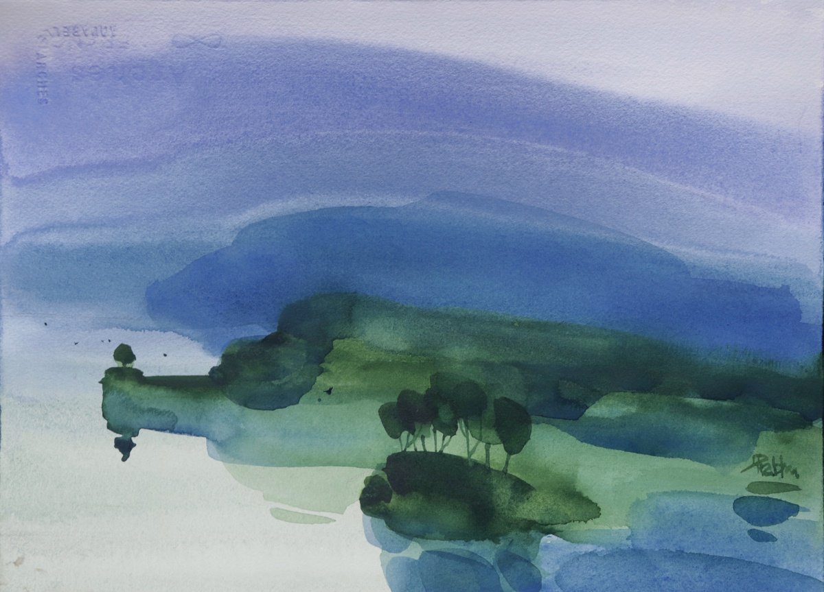 Island of greens in river of blues 1 by Prashant Prabhu