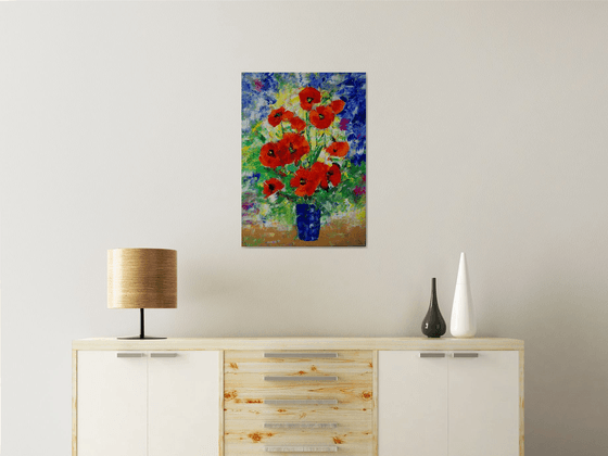 poppies in an ultramarine vase