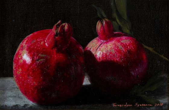 Two pomegranates, oil on canvas, 20 x30 cm, 2018