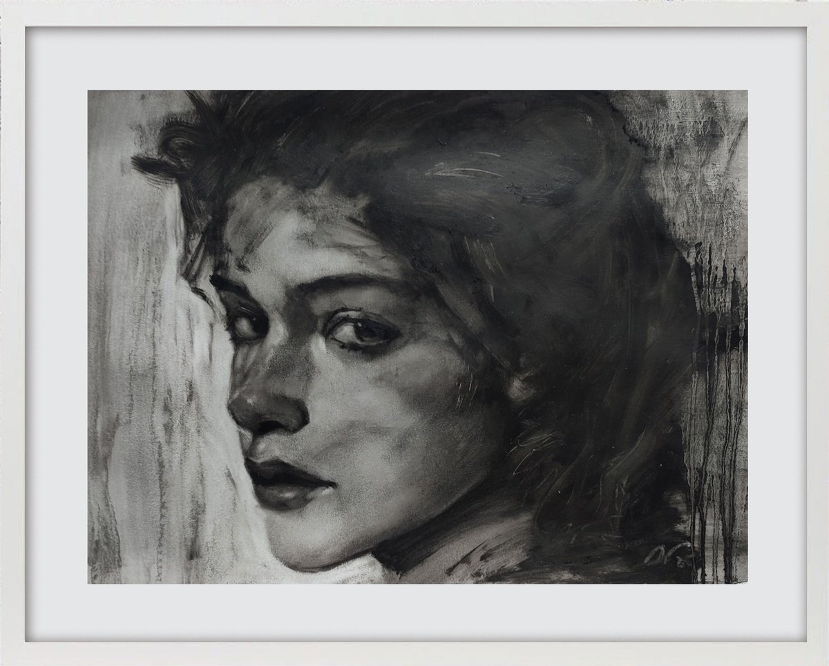 Photorealistic Portrait Oil Painting By Pavel Guliaev, 21 X 17", Black And White_3, Original Artwork