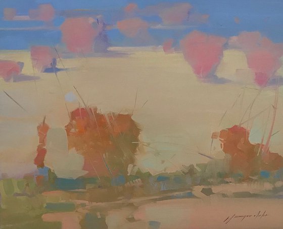 Morning Desert, Landscape oil painting, Handmade artwork,