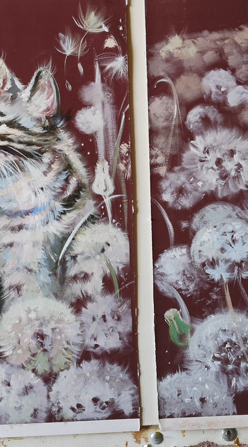 Set of 2 Cat Arts, Cat Original Oil Painting by Annet Loginova