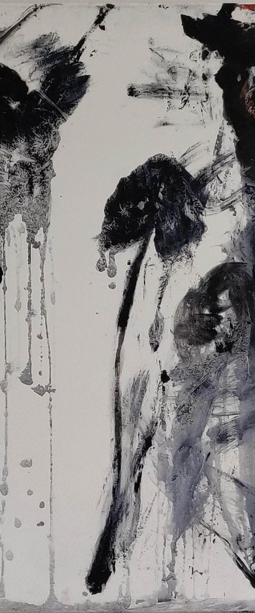 La Danseuse et la  Vache Black & white Abstract & Figurative Acrylic & Ink   100x100 by Sylvie Dodin