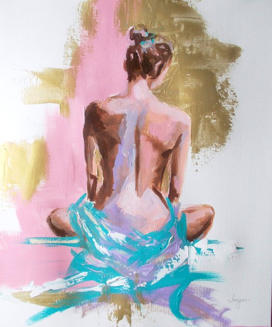 Pink and Gold-Woman Acrylic Painting on Paper