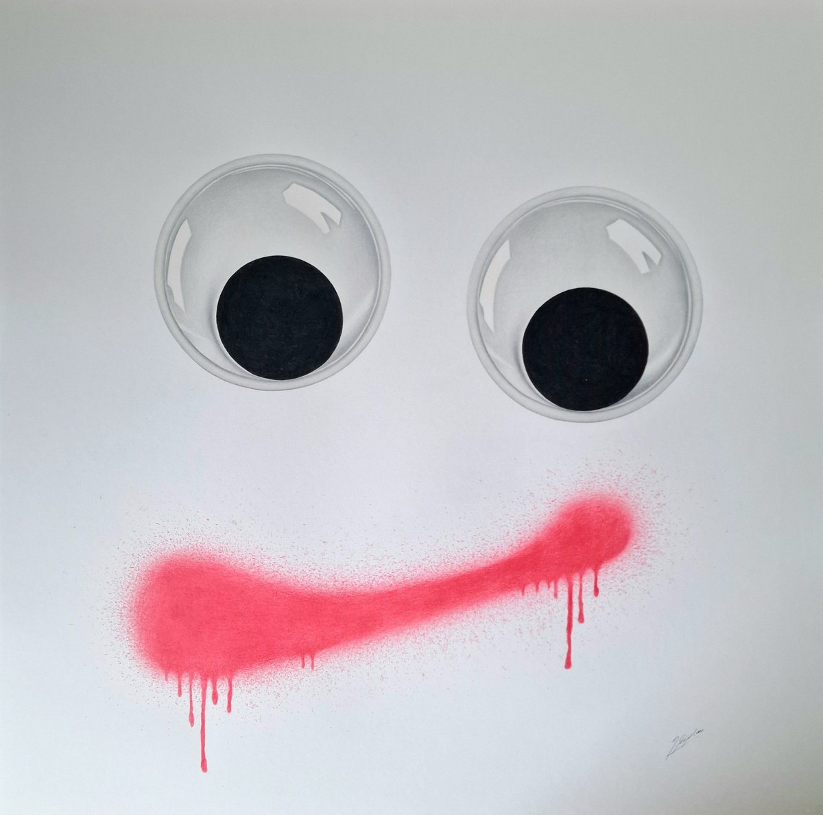 Photorealistic Pencil Drawing , Googly Eyes And Spray Paint: A Drawing By Daniel Shipton, 23 X 23, Artwork For Sale On Artfinder
