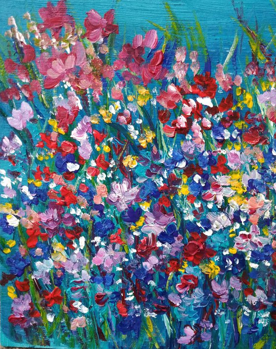 Wildfowers on the meadow oil and acrylic painting on canvasboard Mixed ...