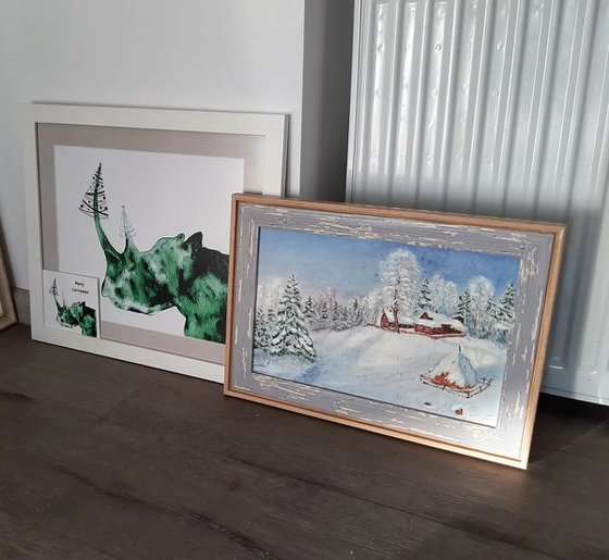 Winter in the village, framed