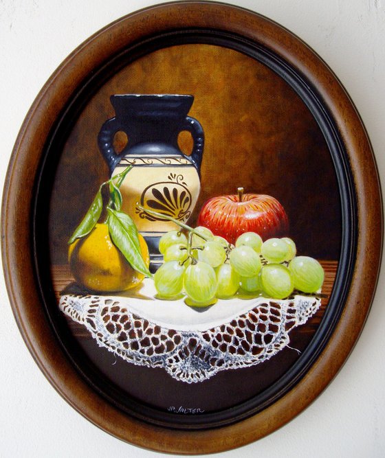 Amphora and fruit in oval