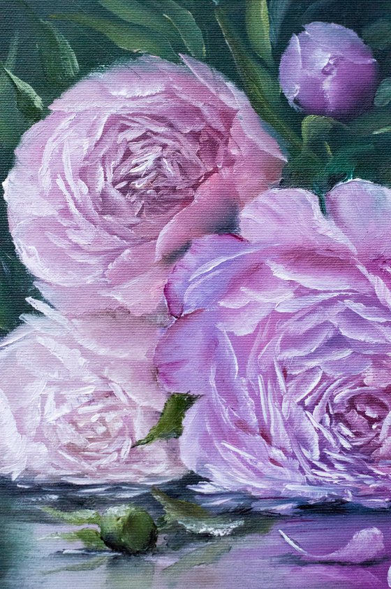 ''Pink Peonies'' oil painting with flowers.