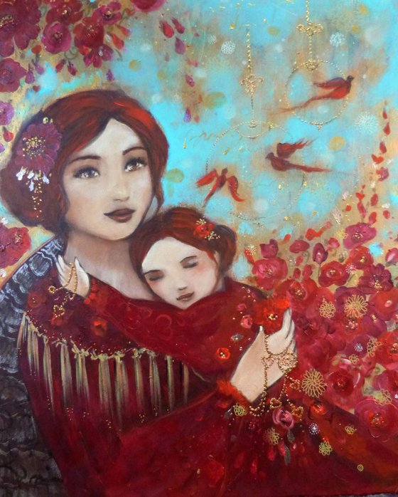 "An armful of love", maternity scene, mom and daughter 46x55cm