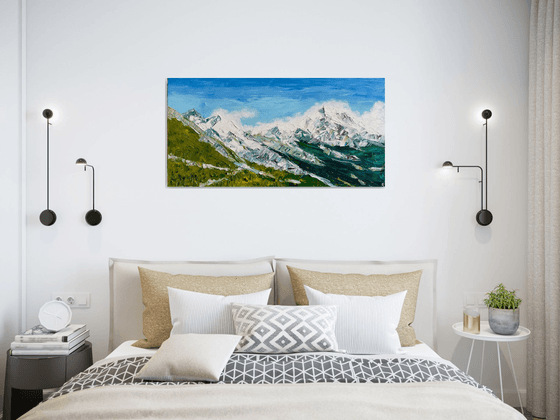 Mountain Original Oil Painting on Canvas, Winter Landscape Large Wall Art, Slovak Home Decor